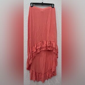Kenar Pink Ruffled High-Low Maxi Skirt B15